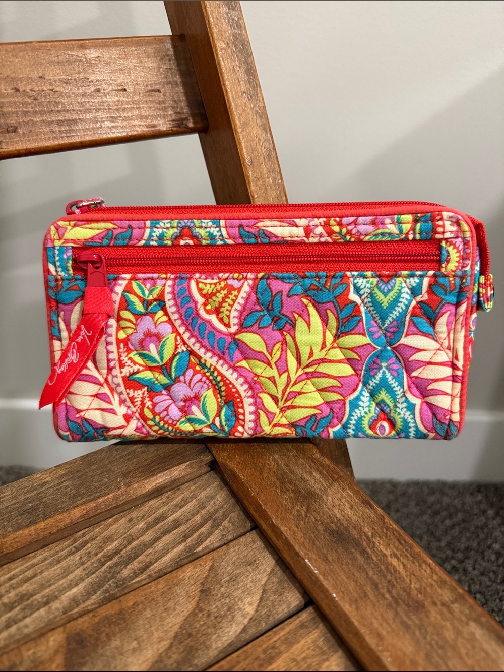 Vera Bradley Paisley in Paradise Accordion Zip Wristlet Wallet Pink Floral Quilt